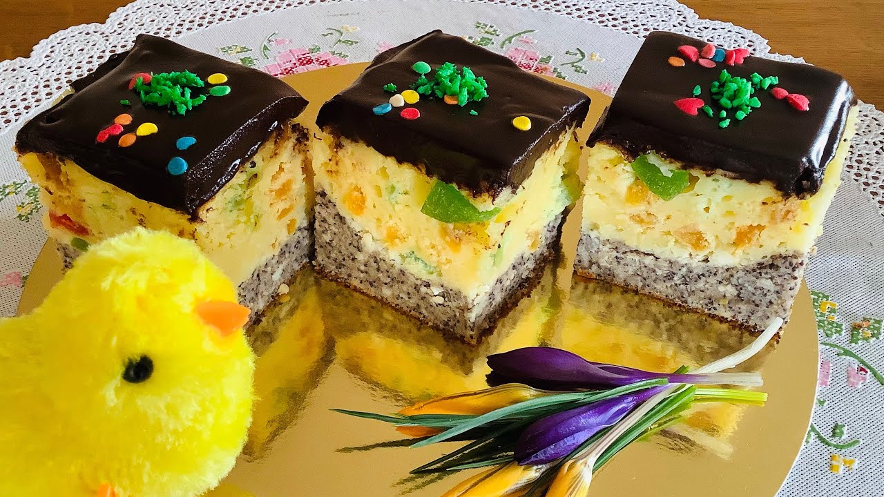 Cheesecake luxos cu mac și fructe confiate, delicios și frumos! Perfect pentru masa de sarbatoare. Rețeta este fără aluat, este foarte ușor de preparat!