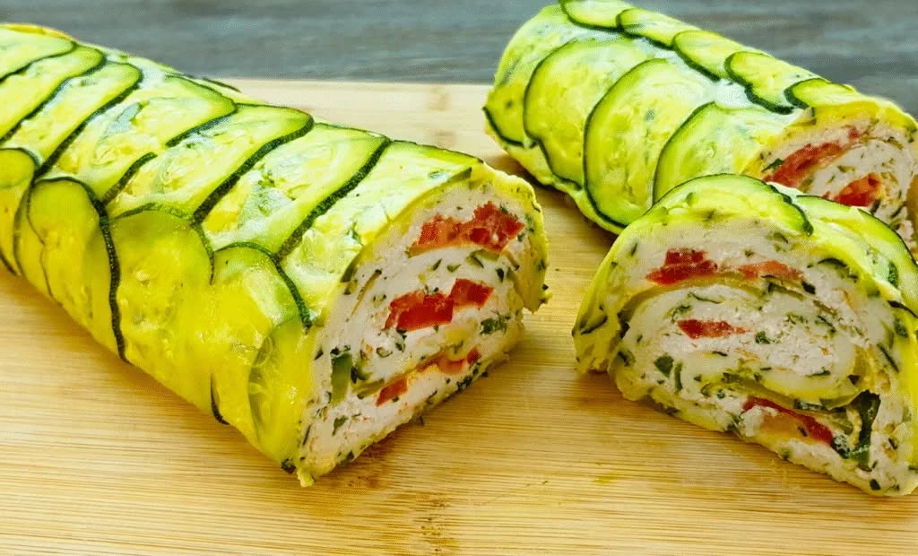 Ruladă de dovlecei cu legume. Nu este dificil de preparat, dar iese foarte gustoasă! Poate fi preparată cu orice umplutură. O gustare frumoasă și sănătoasă